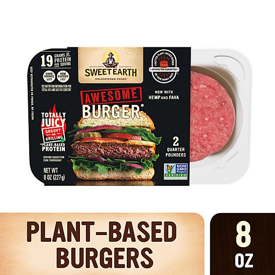 Sweet Earth Awesome Plant Based Protein Meatless Vegan Burger Patties - 8 Oz