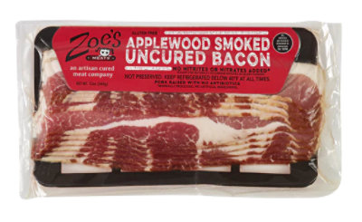 Zoes Antibiotic Free No Sugar Uncured Applewood Smoke Bacon - 12 Oz