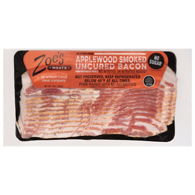 Zoes Antibiotic Free No Sugar Uncured Applewood Smoke Bacon - 12 Oz