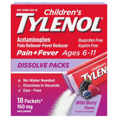 Tylenol Childrens Pain Reliever/Fever Reducer Dissolve Packs Wild Berry - 18 Count - Image 1
