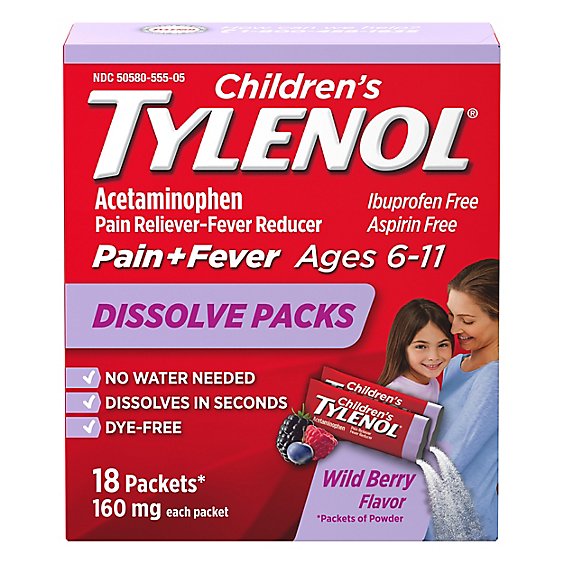 Tylenol Childrens Pain Reliever/Fever Reducer Dissolve Packs Wild Berry - 18 Count