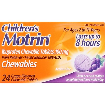 Motrin Childrens Ibuprofen Chewable Tablets 100 mg Grape - 24 Count - Image 2