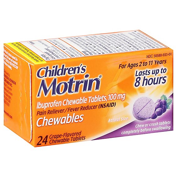 Motrin Childrens Ibuprofen Chewable Tablets 100 mg Grape - 24 Count