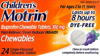 Motrin Childrens Ibuprofen Chewable Tablets 100 mg Dye Free Grape - 24 Count - Image 2