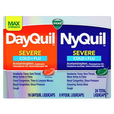 Vicks DayQuil NyQuil Medicine For Severe Cold Flu And Congestion Liquicaps - 24 Count - Image 8