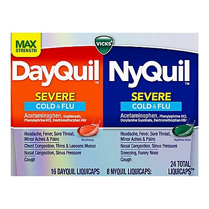 Vicks DayQuil NyQuil Medicine For Severe Cold Flu And Congestion Liquicaps - 24 Count
