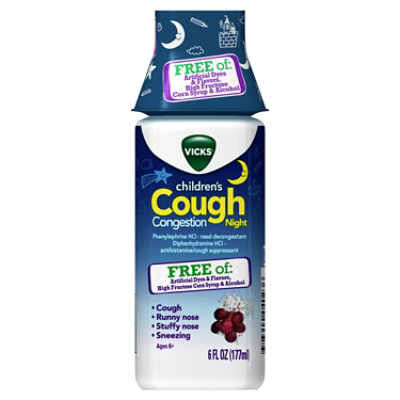 Vicks Childrens Cough Congestion Syrup Night Grape - 6 Fl. Oz.