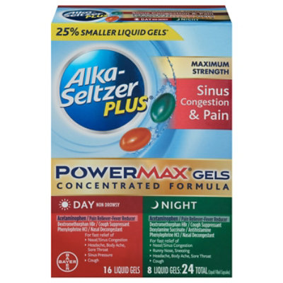 Alka-Seltzer Plus PowerMax Liquid Gels Sinus Cold & Cough Day & Night - 24 Count - Image 2