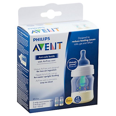 Avent Bottle Anti Colic Wide Neck With Airfree Vent 0m+ 4 Ounce - 2 Count