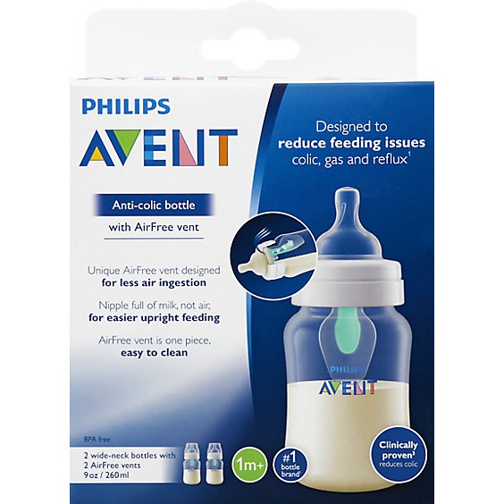Avent Bottle Anti Colic Wide Neck With Airfree Vent 1m+ 9 Ounce - 2 Count