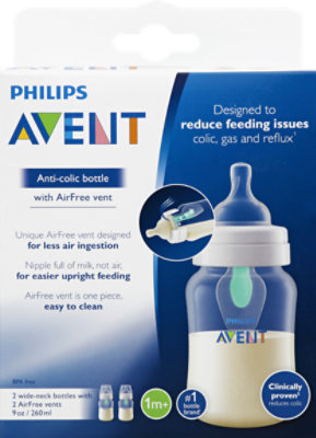 Avent Bottle Anti Colic Wide Neck With Airfree Vent 1m+ 9 Ounce - 2 Count