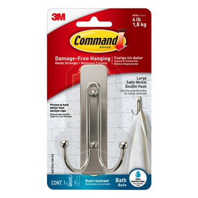 3M Command Hook 1 Satin Nickel Double Bath Hook With 1 Large Water Resistant Strip - Each - Image 2