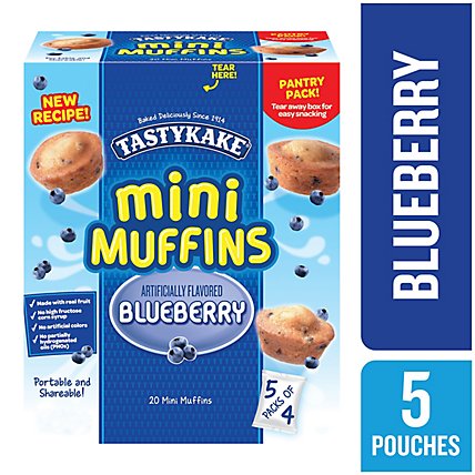 Tastykake Blueberry Flavored Mini Muffins 5 Pouches - 20 Count - Image 1
