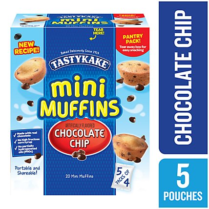 Tastykake Chocolate Chip Mini Muffins 5 Pouches - 20 Count - Image 1
