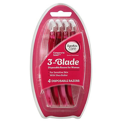 Signature Care Womens Razors 3 Blade Disposable Pink - 4 Count - Image 1