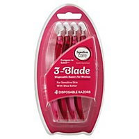 Signature Care Womens Razors 3 Blade Disposable Pink - 4 Count - Image 1