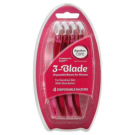 Signature Care Womens Razors 3 Blade Disposable Pink - 4 Count