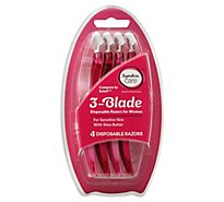 Signature Care Womens Razors 3 Blade Disposable Pink - 4 Count