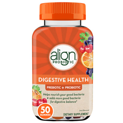 Align Prebiotic + Probiotic Digestive Health Natural Fruit Flavors Gummies - 50 Count - Image 1