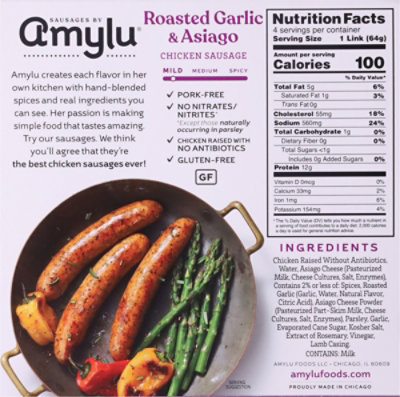 Sausages by Amylu Antibiotic Free Roasted Garlic & Asiago Chicken Sausages - 9 Oz. - Image 6