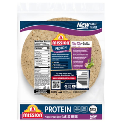 Mission Protein Garlic Herb Tortilla Wraps - 6 Count - Image 2