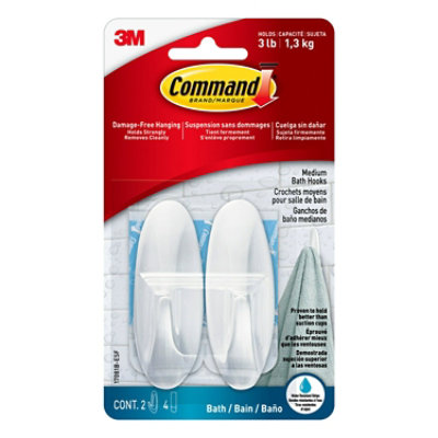 3M Command Bath Hooks White Medium 2 Hooks 4 Strips - 2 Count - Image 2