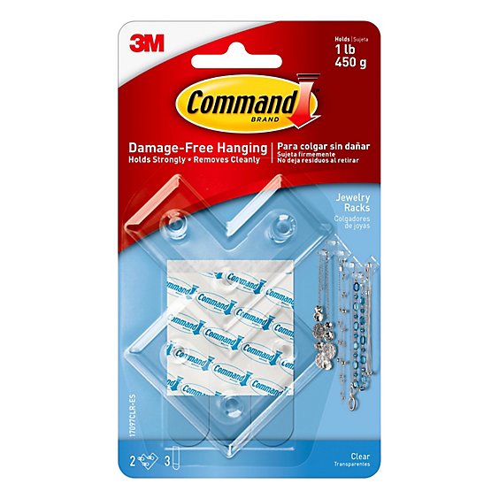 Command Jewelry Rack 2 Clear Hooks With 3 Clear Strips - Each