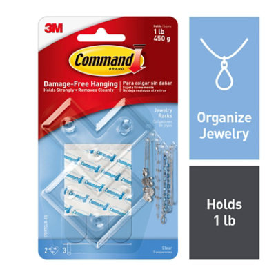 Command Jewelry Rack 2 Clear Hooks With 3 Clear Strips - Each