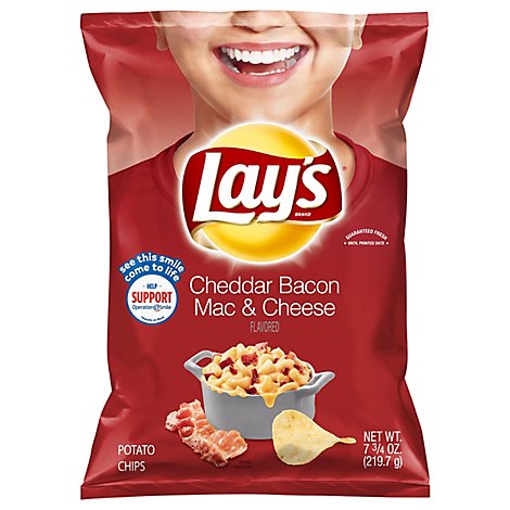 Lays Potato Chips Cheddar Bacon Mac & Cheese Flavored - 7.75 Oz