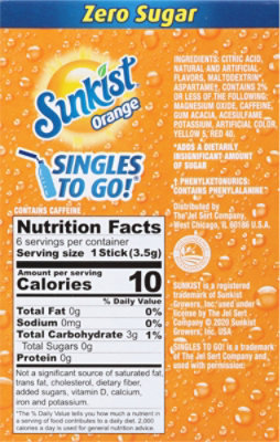 Sunkist Dink Mix Singles To Go Low Calorie Orange 6 Count - 0.74 Oz - Image 6