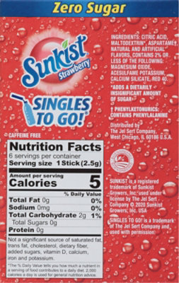 Sunkist Dink Mix Singles To Go Low Calorie Strawberry 6 Count - 0.53 Oz - Image 6