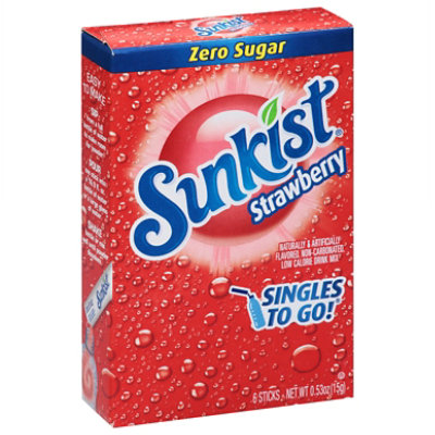 Sunkist Dink Mix Singles To Go Low Calorie Strawberry 6 Count - 0.53 Oz