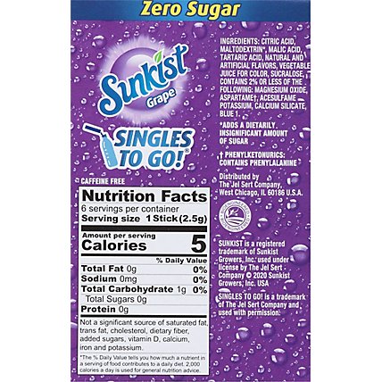 Sunkist Drink Mix Singles To Go Low Calorie Grape 6 Count - 0.53 Oz - Image 6