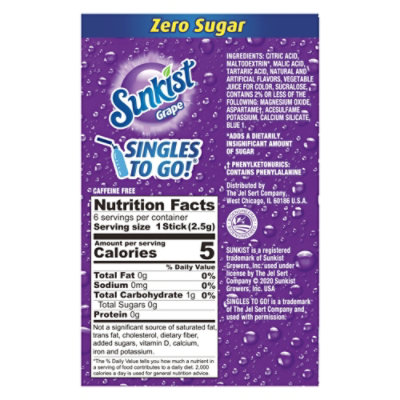 Sunkist Drink Mix Singles To Go Low Calorie Grape 6 Count - 0.53 Oz - Image 5