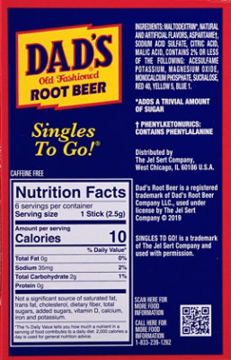 Dads Drink Mix Singles To Go Zero Sugar Old Fashioned Root Beer 6 Count - 0.53 Oz - Image 6