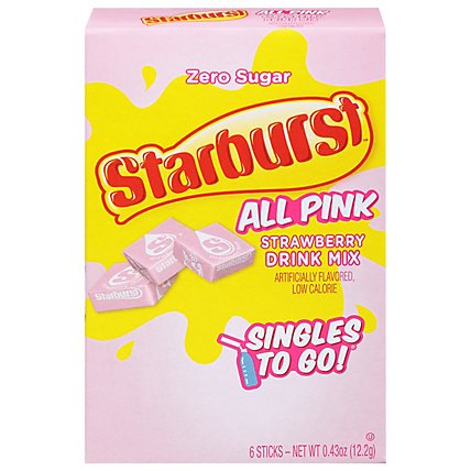 Starburst Drink Mix Singles To Go Low Calorie Strawberry All Pink 6 Count - 0.43 Oz - Image 2