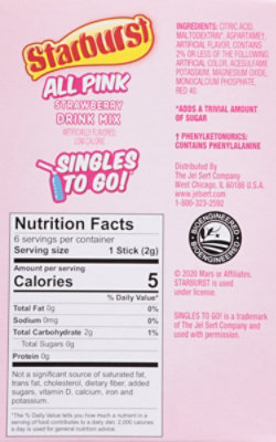 Starburst Drink Mix Singles To Go Low Calorie Strawberry All Pink 6 Count - 0.43 Oz - Image 6