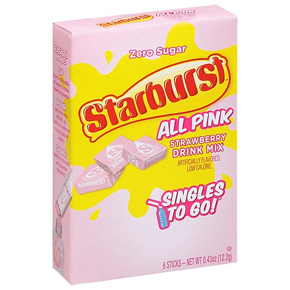 Starburst Drink Mix Singles To Go Low Calorie Strawberry All Pink 6 Count - 0.43 Oz
