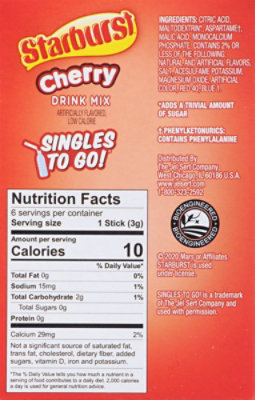 Starburst Drink Mix Singles To Go Low Calorie Cherry 6 Count - 0.59 Oz - Image 6