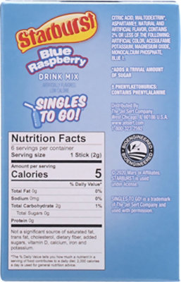 Starburst Drink Mix Singles To Go Low Calorie Blue Raspberry 6 Count - 0.48 Oz - Image 6