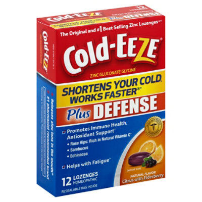 Cold-EEZE Zinc Gluconate Glycine Lozenges Plus Defense Citrus With Elderberry - 12 Count