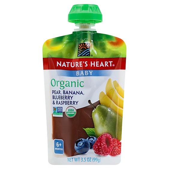 Natures Heart Organic Baby Food 6+ Months Pear Banana Blueberry & Raspberry - 3.5 Oz