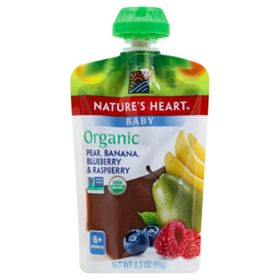 Natures Heart Organic Baby Food 6+ Months Pear Banana Blueberry & Raspberry - 3.5 Oz