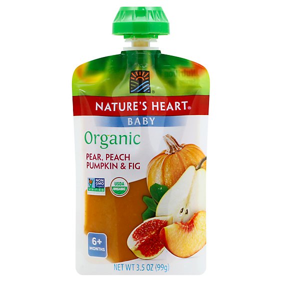 Natures Heart Organic Baby Food 6+ Months Pear Peach Pumpkin & Fig - 3.5 Oz