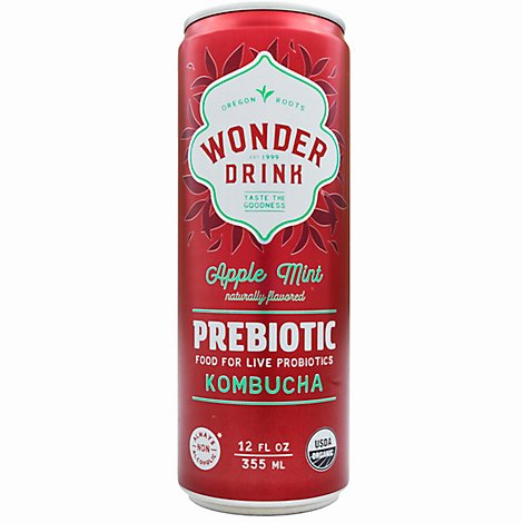 Wonder Drink Organic Kombucha Prebiotic Apple Mint - 12 Fl. Oz.