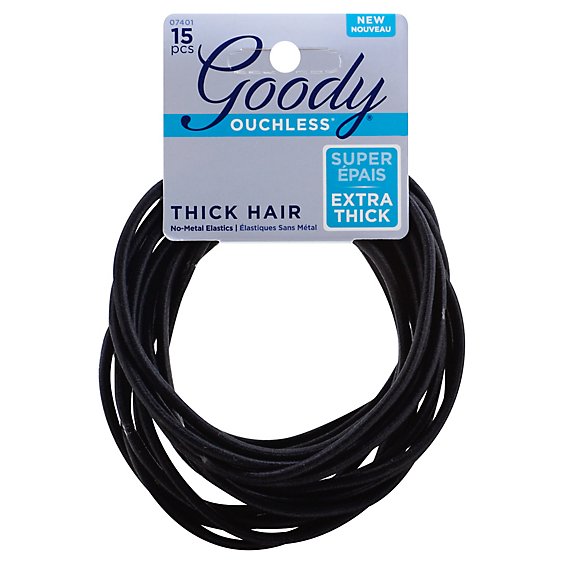 Goody Ouchless Elastics No Metal Thick Hair 4 mm Black - 15 Count