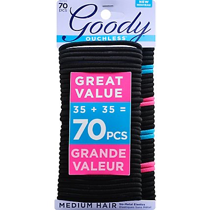 Goody Ouchless Elastics No Metal Braided Medium Hair Black - 70 Count - Image 2