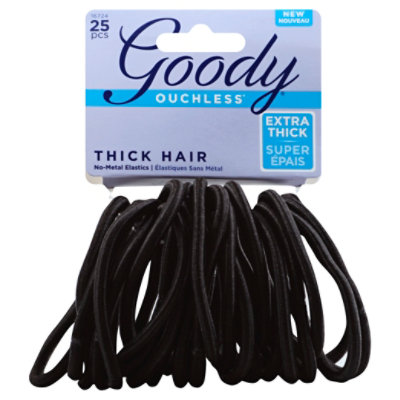 Goody Ouchless Elastics No Metal Braided Thick Hair Black - 25 Count - Image 1