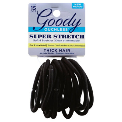 Goody Ouchless Elastics No Metal Super Stretch Thick Hair Black - 15 Count - Image 1