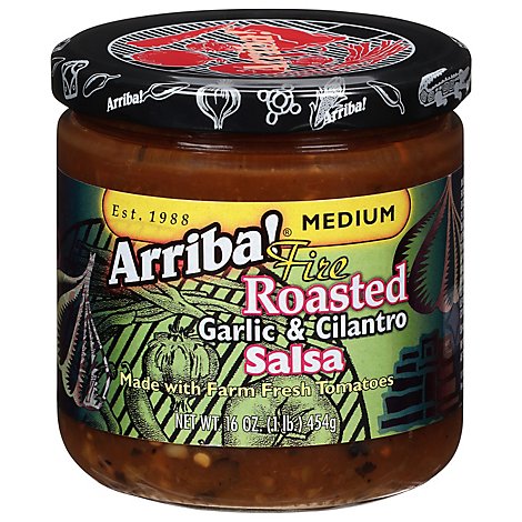 Arriba! Salsa Fire Roasted Southwestern Garlic & Cilantro Medium - 16 Oz